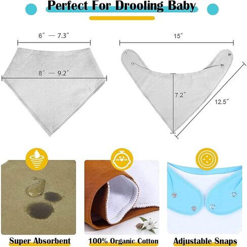 modacraft 15 حزم باندانا لعاب المرايل للطفل صبي فتاة، لينة ماصة المرايل الطفل، للجنسين الصلبة اللون القطن العضوي المرايل المرايل التسنين طفل مع يستقر قابل للتعديل للحفاظ على جفاف الطفل in Kuwait