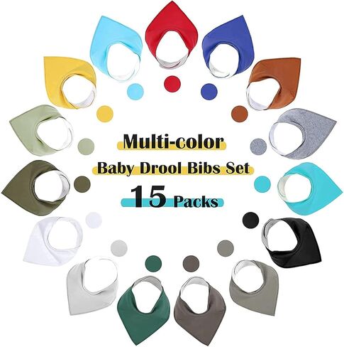 modacraft 15 حزم باندانا لعاب المرايل للطفل صبي فتاة، لينة ماصة المرايل الطفل، للجنسين الصلبة اللون القطن العضوي المرايل المرايل التسنين طفل مع يستقر قابل للتعديل للحفاظ على جفاف الطفل in Kuwait