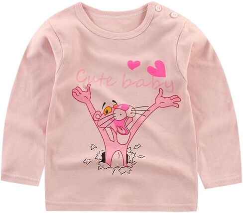 تي شيرت بأكمام طويلة للفتيات الصغيرات من القطن كاجوال برقبة مستديرة ورقبة مستديرة ورسومات مكونة من 3 مجموعات باللون الأبيض والأحمر in Kuwait