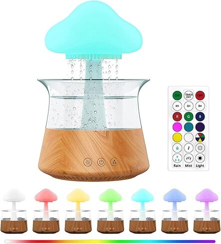 مرطب هواء على شكل سحابة مطر مع ضوء ليلي على شكل فطر - واحة هادئة مع موزع مطر على شكل سحابة تحاضن، اصوات مطر للنوم، مصباح شلال، 7 الوان متغيرة اضاءة ليلية بخاصية اطلاق الروائح العلاجية in Kuwait