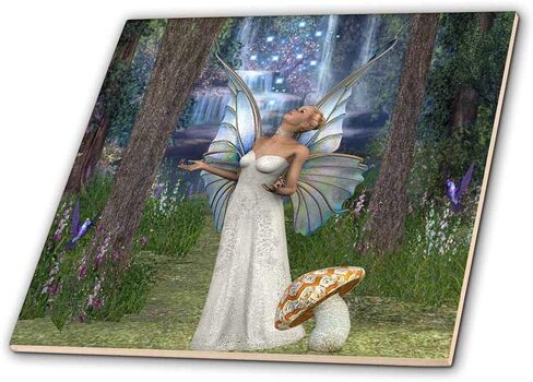 3dRose ct_167132_1 Beautiful White Fairy, in Mushroom Forest Blessing with Fairy Dust-Ceramic Tile, 4-Inch in Saudi Arabia