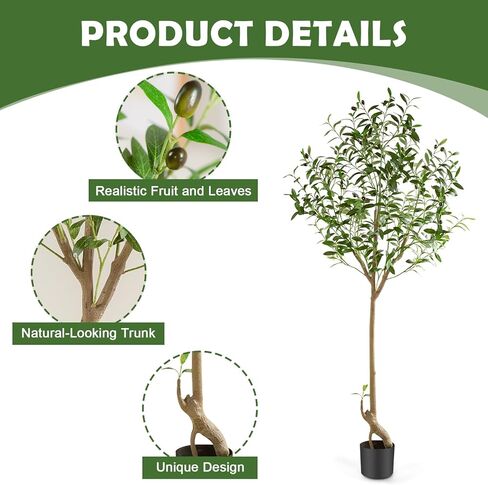 شجرة زيتون صناعية بطول 6 أقدام نبات حرير صناعي شجرة زيتون مزيفة بوعاء مع زارع فروع صناعية كبيرة وفواكه واقعية لتزيين أرضية غرفة المعيشة والمكتب المنزلي الحديث في الأماكن المغلقة - قطعتان in Kuwait