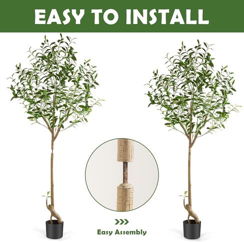 شجرة زيتون صناعية بطول 6 أقدام نبات حرير صناعي شجرة زيتون مزيفة بوعاء مع زارع فروع صناعية كبيرة وفواكه واقعية لتزيين أرضية غرفة المعيشة والمكتب المنزلي الحديث في الأماكن المغلقة - قطعتان in Kuwait