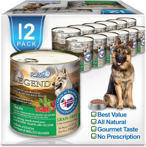 Forza10 Legend Skin Wet Dog Food, Omega 3 Canned Dog Food Grain Free Sensitive Skin Health, Dry Skin Fur Loss, 13.7 oz, Salmon, Adult Dogs, 12 Case in Kuwait