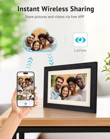 إطار صور رقمي من Laview مقاس 10.1 بوصة، شاشة لمس WiFi IPS، ذاكرة مدمجة سعة 16 جيجابايت، عرض شرائح ومشاركة الصور أو مقاطع الفيديو على الفور عبر التطبيق من أي مكان، هدية للأصدقاء والعائلة in Kuwait