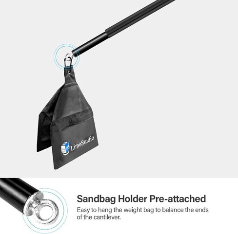 LimoStudio Boom Arm with Light Stand Tripod Mount, Max 82 inch Long Crossbar Arm, Length Adjustable, Compatible with Any Tripod Stand, Counter Weight Sand Bag, AGG289 in Kuwait