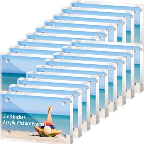 24 Pcs Mini Acrylic Picture Frames 2x3, Clear Magnetic Acrylic Frame for Fujifilm Instax Double Sided Wallet Small Desktop Display Photo Block for Home Office Wedding (2 x 3 Inch) in Kuwait