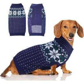 FUAMEY Dog Sweater, Warm Dog Christamas Sweater Dress Classic Plaid Turtleneck Sweaters Knitwear Cold Weather Dogs Pullover for Small Medium Dogs Puppies & Cats Bulldogs Corgi with Leash Hole