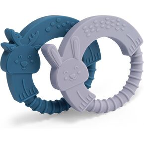 ألعاب التسنين للأطفال من عمر 0 ​​إلى 6 و6 إلى 12 شهرًا، مجموعة هدايا عضاضة للأطفال من TYRY.H، سيليكون خالٍ من مادة BPA، سهلة التنظيف لتخفيف آلام الأسنان، عبوتان (موس أزرق وأرنب لافندر) in Kuwait