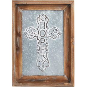 صليب معدني مجلفن، ديكور حائط خشبي ديني مسيحي (12 × 16 انش) in Kuwait