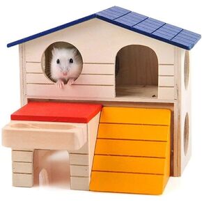 Hamster Hideout Hut Small Animals Two Layers Wooden House for Mice Gerbil Rat Dwarf Hamster Cage Exercise Toy