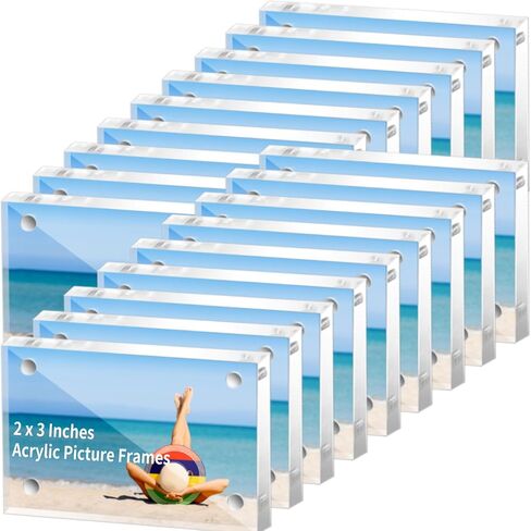 24 Pcs Mini Acrylic Picture Frames 2x3, Clear Magnetic Acrylic Frame for Fujifilm Instax Double Sided Wallet Small Desktop Display Photo Block for Home Office Wedding (2 x 3 Inch) in Kuwait