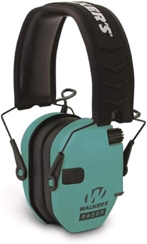 غطاء للأذنين من Walkers Razor Slim Electronic Shooting Range (أزرق مخضر) مع حقيبة وحزمة نظارات (3 قطع) in Saudi Arabia