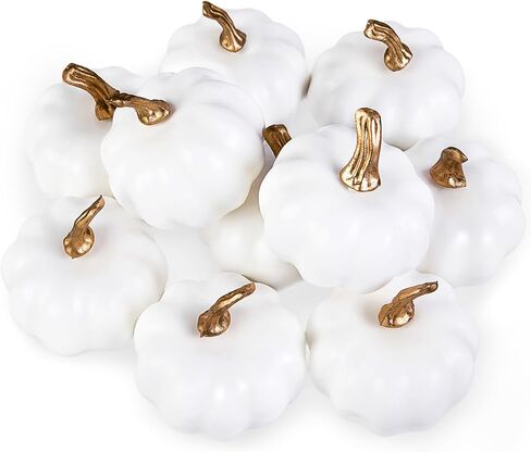 DomeStar 10PCS Artificial Pumpkins, Small White Pumpkins Foam Pumpkins Decorative Pumpkins with Detachable Stems for Halloween Thanksgiving DIY Crafts Table Decor in Saudi Arabia