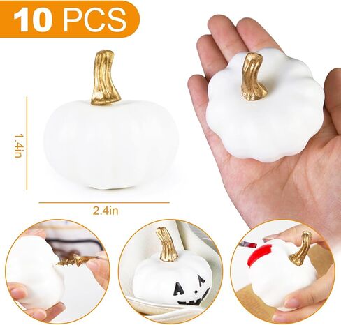 DomeStar 10PCS Artificial Pumpkins, Small White Pumpkins Foam Pumpkins Decorative Pumpkins with Detachable Stems for Halloween Thanksgiving DIY Crafts Table Decor in Saudi Arabia