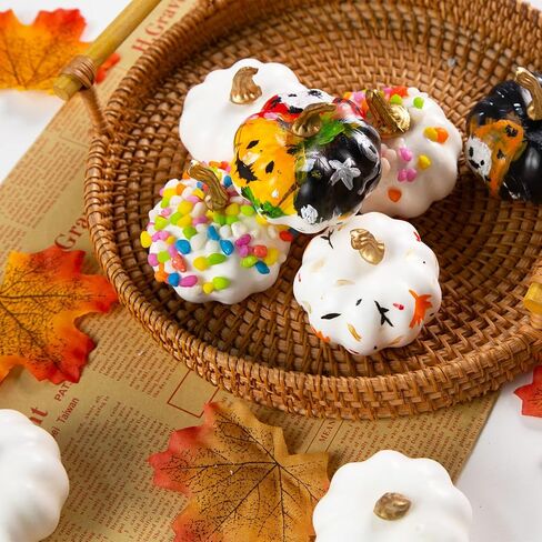 DomeStar 10PCS Artificial Pumpkins, Small White Pumpkins Foam Pumpkins Decorative Pumpkins with Detachable Stems for Halloween Thanksgiving DIY Crafts Table Decor in Saudi Arabia