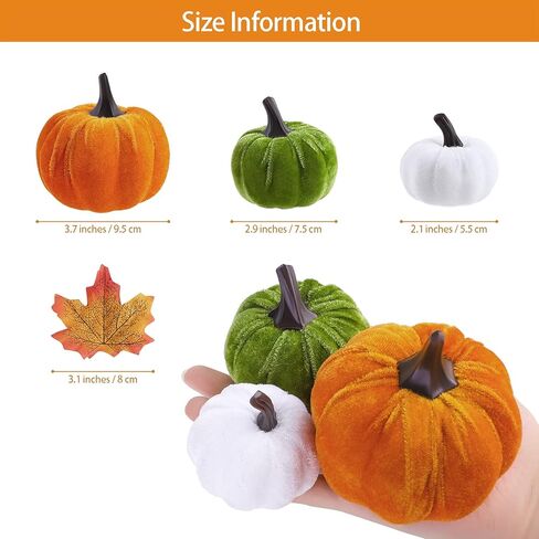 Fovths 15 Pack Artificial Pumpkins Set Velvet Pumpkins Fall Harvest Decoration Pumpkins Including 50 Pieces Artificial Maple Leaves for Halloween, Thanksgiving, Theme Party Supplies in Kuwait