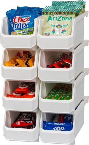 صناديق تخزين حاويات بلاستيكية من ReadySpace للخزانة أو المطبخ أو المكتب أو خزانة المؤن، متوسطة، 8 عبوات، بيضاء in Kuwait