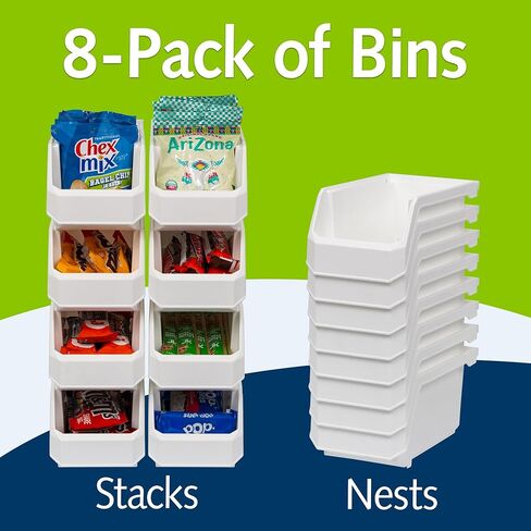 صناديق تخزين حاويات بلاستيكية من ReadySpace للخزانة أو المطبخ أو المكتب أو خزانة المؤن، متوسطة، 8 عبوات، بيضاء in Kuwait