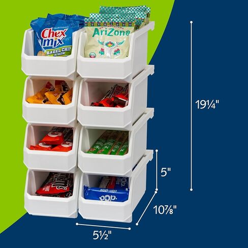 صناديق تخزين حاويات بلاستيكية من ReadySpace للخزانة أو المطبخ أو المكتب أو خزانة المؤن، متوسطة، 8 عبوات، بيضاء in Kuwait