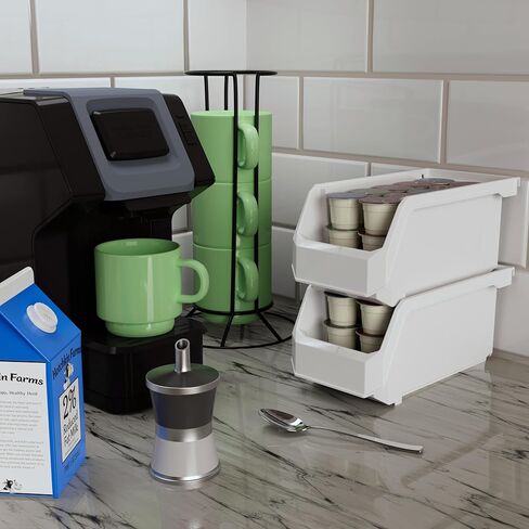 صناديق تخزين حاويات بلاستيكية من ReadySpace للخزانة أو المطبخ أو المكتب أو خزانة المؤن، متوسطة، 8 عبوات، بيضاء in Kuwait