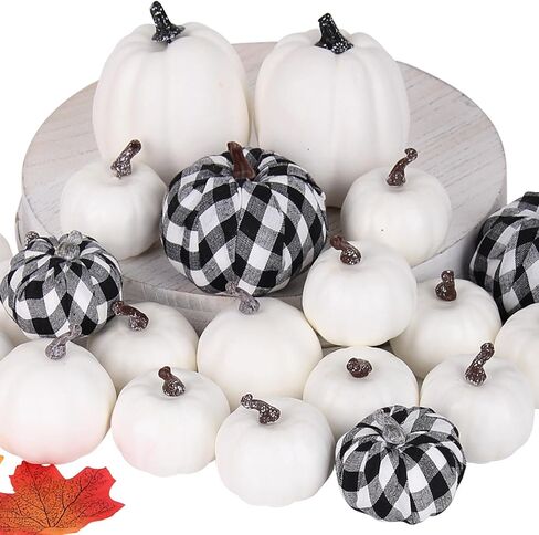 c appok زخارف الخريف اليقطين الأبيض الاصطناعي، 21pcs أحجام متنوعة القرع وهمية لديكور عيد الهالوين، فو ريفي حصاد اليقطين لعيد الشكر الخريف داخلي في الهواء الطلق ديكور المنزل in Kuwait