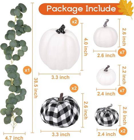 c appok زخارف الخريف اليقطين الأبيض الاصطناعي، 21pcs أحجام متنوعة القرع وهمية لديكور عيد الهالوين، فو ريفي حصاد اليقطين لعيد الشكر الخريف داخلي في الهواء الطلق ديكور المنزل in Kuwait