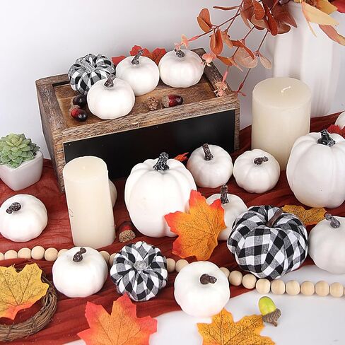 c appok زخارف الخريف اليقطين الأبيض الاصطناعي، 21pcs أحجام متنوعة القرع وهمية لديكور عيد الهالوين، فو ريفي حصاد اليقطين لعيد الشكر الخريف داخلي في الهواء الطلق ديكور المنزل in Kuwait