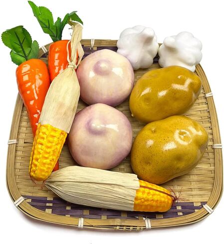 10 قطع من الخضروات الاصطناعية، بطاطس وهمية وجزر وثوم وبصل ذرة، خضروات مزيفة واقعية نابضة بالحياة لتزيين المطبخ in Kuwait