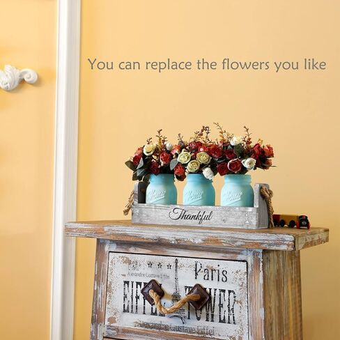 HOMKO Mason Jar Centerpiece Set with Artificial Flower, Kitchen Table Decor Centerpiece in Farmhouse Rustic Style for Flatware Organizer, Flower arrangement, Garden Wedding (Blue, Large) in Kuwait