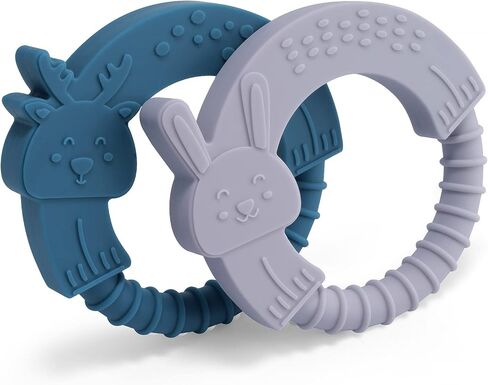 ألعاب التسنين للأطفال من عمر 0 ​​إلى 6 و6 إلى 12 شهرًا، مجموعة هدايا عضاضة للأطفال من TYRY.H، سيليكون خالٍ من مادة BPA، سهلة التنظيف لتخفيف آلام الأسنان، عبوتان (موس أزرق وأرنب لافندر) in Kuwait