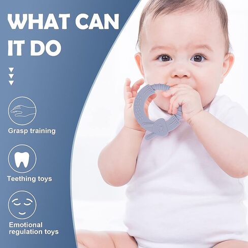ألعاب التسنين للأطفال من عمر 0 ​​إلى 6 و6 إلى 12 شهرًا، مجموعة هدايا عضاضة للأطفال من TYRY.H، سيليكون خالٍ من مادة BPA، سهلة التنظيف لتخفيف آلام الأسنان، عبوتان (موس أزرق وأرنب لافندر) in Kuwait
