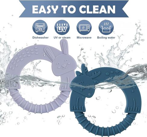 ألعاب التسنين للأطفال من عمر 0 ​​إلى 6 و6 إلى 12 شهرًا، مجموعة هدايا عضاضة للأطفال من TYRY.H، سيليكون خالٍ من مادة BPA، سهلة التنظيف لتخفيف آلام الأسنان، عبوتان (موس أزرق وأرنب لافندر) in Kuwait