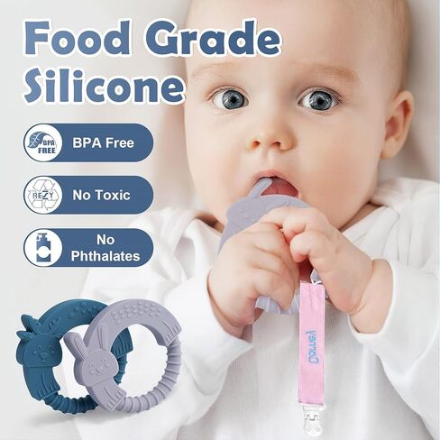ألعاب التسنين للأطفال من عمر 0 ​​إلى 6 و6 إلى 12 شهرًا، مجموعة هدايا عضاضة للأطفال من TYRY.H، سيليكون خالٍ من مادة BPA، سهلة التنظيف لتخفيف آلام الأسنان، عبوتان (موس أزرق وأرنب لافندر) in Kuwait