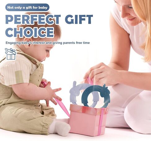 ألعاب التسنين للأطفال من عمر 0 ​​إلى 6 و6 إلى 12 شهرًا، مجموعة هدايا عضاضة للأطفال من TYRY.H، سيليكون خالٍ من مادة BPA، سهلة التنظيف لتخفيف آلام الأسنان، عبوتان (موس أزرق وأرنب لافندر) in Kuwait