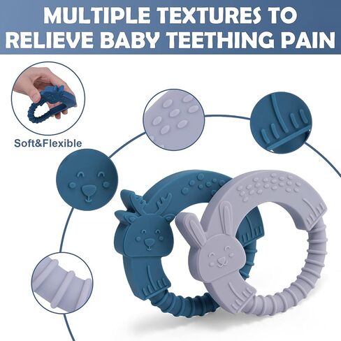 ألعاب التسنين للأطفال من عمر 0 ​​إلى 6 و6 إلى 12 شهرًا، مجموعة هدايا عضاضة للأطفال من TYRY.H، سيليكون خالٍ من مادة BPA، سهلة التنظيف لتخفيف آلام الأسنان، عبوتان (موس أزرق وأرنب لافندر) in Kuwait