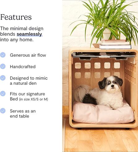قفص خشبي فاخر للكلاب من FABLE - باب معدني أبيض يمكن تخزينه - عرين طبيعي مع تدفق هواء رائع - تصميم سلس يمكن استخدامه كطاولة نهاية لقفص الكلاب - صغير جدًا/صغير جدًا in Kuwait