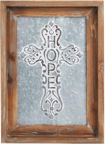 صليب معدني مجلفن، ديكور حائط خشبي ديني مسيحي (12 × 16 انش) in Kuwait