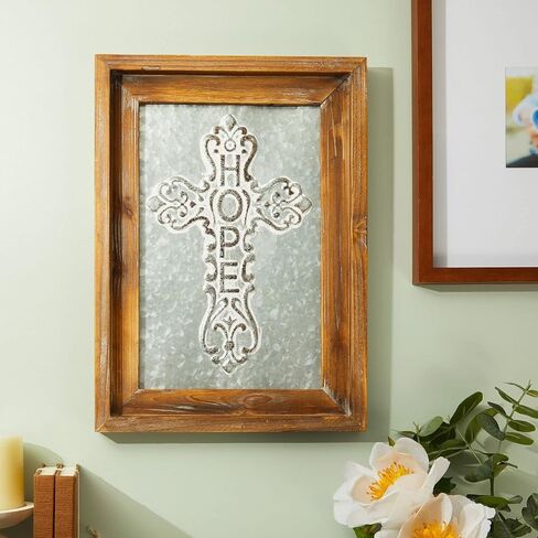 صليب معدني مجلفن، ديكور حائط خشبي ديني مسيحي (12 × 16 انش) in Kuwait
