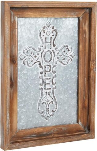 صليب معدني مجلفن، ديكور حائط خشبي ديني مسيحي (12 × 16 انش) in Kuwait