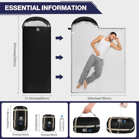 حقيبة نوم خفيفة الوزن للطقس الدافئ للأطفال والبنات والأولاد والكبار، خفيفة الوزن وقابلة للحمل ومريحة ومقاومة للماء مع كيس ضغط، رائعة للتخييم في 3 فصول، وحقيبة الظهر، والسفر، والمشي لمسافات طويلة in Kuwait