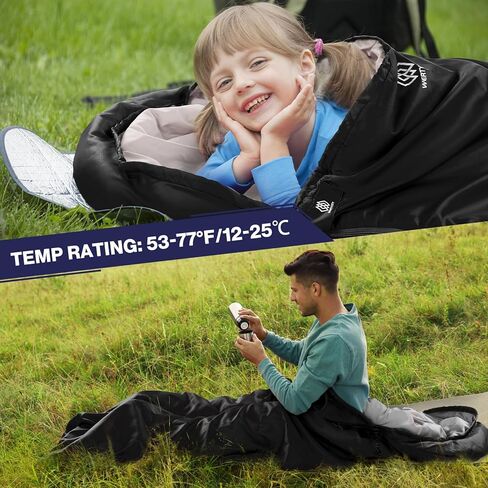 حقيبة نوم خفيفة الوزن للطقس الدافئ للأطفال والبنات والأولاد والكبار، خفيفة الوزن وقابلة للحمل ومريحة ومقاومة للماء مع كيس ضغط، رائعة للتخييم في 3 فصول، وحقيبة الظهر، والسفر، والمشي لمسافات طويلة in Kuwait