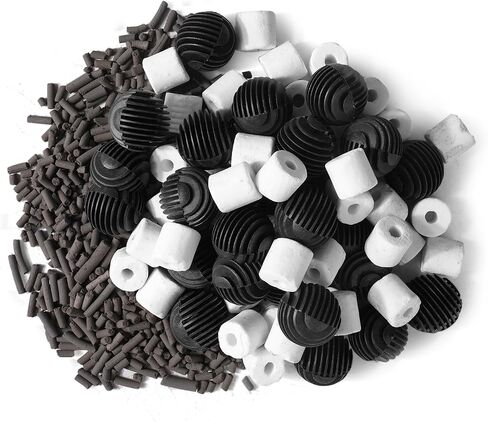 Flexzion Aquarium Canister Filter Media Biological Fish Tank Filtration Biomedia - Bio Ball Ceramic Ring Activated Carbon for SunSun Canister Aquarium Pond Aquaculture Bacteria House in Nylon Mesh Bag in Saudi Arabia
