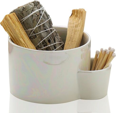 Ceramic Smudge Bowl, Sage Holder for Burning, Smudging Burn Bowl for Sage, Palo Santo Wood, Form for Candles, Candle Container, Smudge, Decorative and Incense Burner (Pearl White) in Saudi Arabia