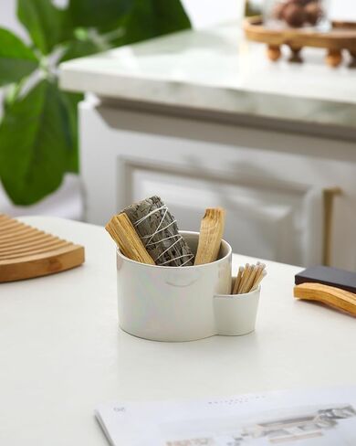 Ceramic Smudge Bowl, Sage Holder for Burning, Smudging Burn Bowl for Sage, Palo Santo Wood, Form for Candles, Candle Container, Smudge, Decorative and Incense Burner (Pearl White) in Saudi Arabia