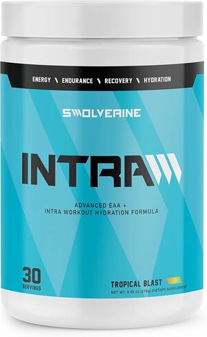 Swolverine Intra | Essential Amino Acids, Electrolytes, Coconut Water, Pomegranate, Tart Cherry, Spirulina, Vegan, Non-GMO, Gluten Free (30 Servings, Tropical Blast) in Saudi Arabia