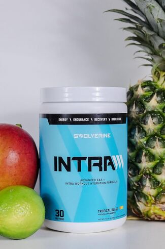 Swolverine Intra | Essential Amino Acids, Electrolytes, Coconut Water, Pomegranate, Tart Cherry, Spirulina, Vegan, Non-GMO, Gluten Free (30 Servings, Tropical Blast) in Saudi Arabia