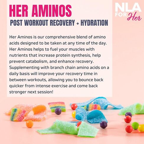 نلا فور هير - هير امينوس - (رينبو كاندي - 30 حصة) - مزيج الأحماض الأمينية الشامل بي سي ايه ايه - يدعم زيادة القدرة على التحمل ويساعد على بناء العضلات الهزيلة وتحسين الترطيب وتعزيز الشفاء in Kuwait