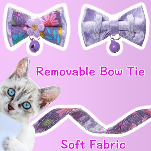 Cat Collars,HYQHYX Floral Bow Collar with Bell, Removable Cat Collar with Tie, Cute cat Collar for Cats and Puppies in Kuwait