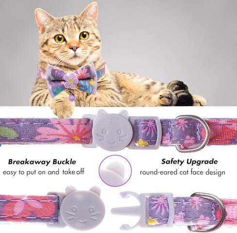 Cat Collars,HYQHYX Floral Bow Collar with Bell, Removable Cat Collar with Tie, Cute cat Collar for Cats and Puppies in Kuwait